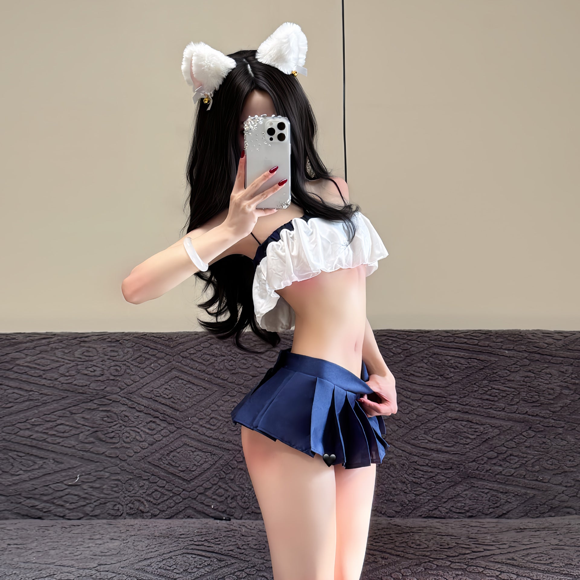 Image of Chaomu erotic underwear, college style, open-chested, one-piece suit, campus sexy suit, uniform, temptation QQNY girl